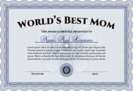 World's Best Mother Award Template. Complex design. Vector illustration.With guilloche pattern and background. 