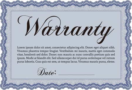 Sample Warranty certificate template. With sample text. With background. Retro design. 