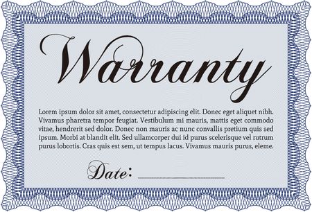 Sample Warranty certificate template. Retro design. With sample text. Complex design. 