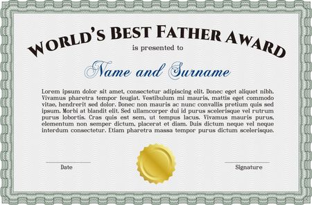 Best Father Award Template. Border, frame.Complex background. Excellent design. 
