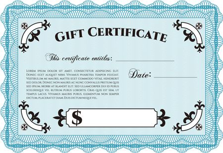 Formal Gift Certificate. Excellent complex design. With great quality guilloche pattern. Customizable, Easy to edit and change colors.