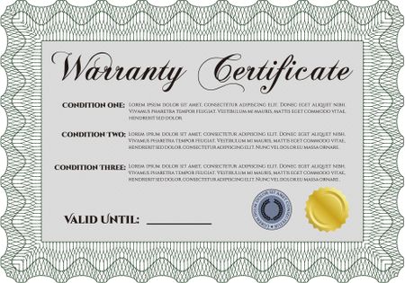 Sample Warranty certificate template. Very Detailed. Complex frame. With background. 