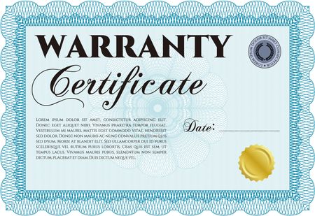 Warranty Certificate template. Very Customizable. Complex border. With sample text. 