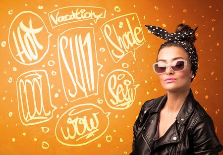 Cool teenager with summer sun glasses and vacation typography concept