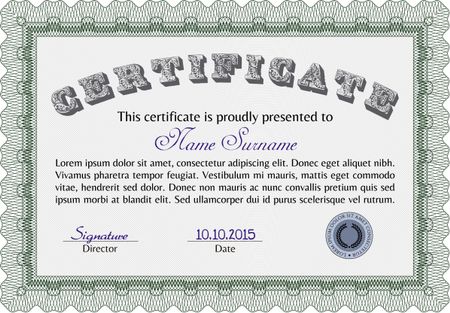 Certificate or diploma template. Complex background. Detailed.Cordial design.