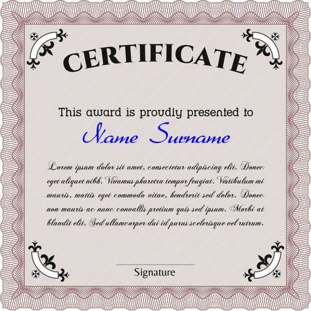 Certificate. With complex background. Sophisticated design. Border, frame.