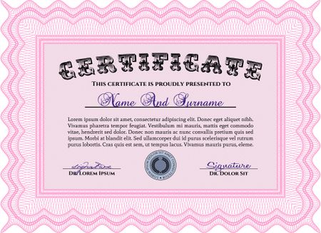 Certificate template or diploma template. With great quality guilloche pattern. Artistry design. Border, frame.