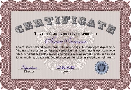 Certificate or diploma template. Money style.Beauty design. With linear background. 