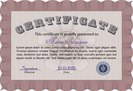 Certificate or diploma template. Money style.Beauty design. With linear background.