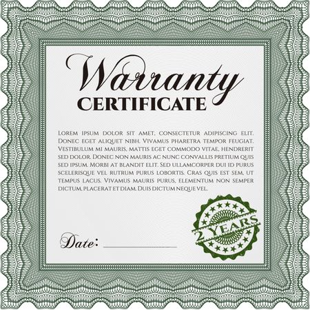 Sample Warranty certificate. Complex frame. Retro design. With sample text. 