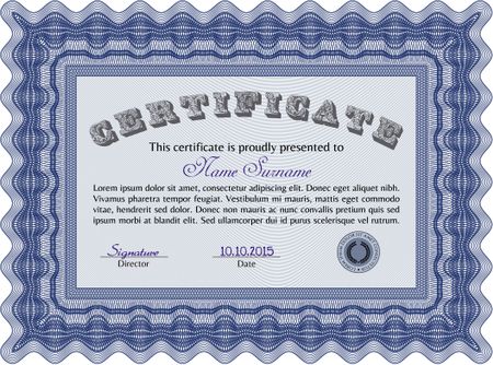 Diploma template or certificate template. Border, frame.Sophisticated design. With complex linear background. 