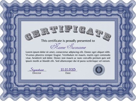 Diploma template or certificate template. Border, frame.Sophisticated design. With complex linear background.