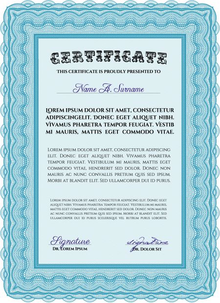 Certificate. Excellent design. Customizable, Easy to edit and change colors.With guilloche pattern. 