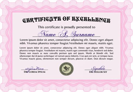 Sample certificate or diploma. Beauty design. Border, frame.With guilloche pattern and background. 