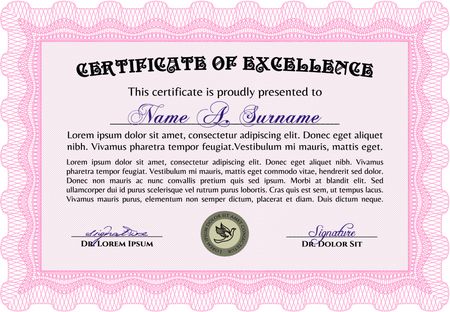 Sample certificate or diploma. Beauty design. Border, frame.With guilloche pattern and background.