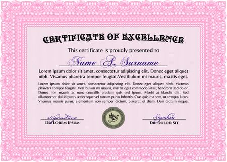 Diploma. Cordial design. Border, frame.With great quality guilloche pattern. 