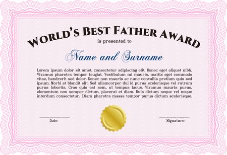 Best Father Award Template. Border, frame.Lovely design. With complex background. 