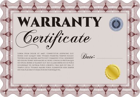 Sample Warranty. With background. Complex frame design. Very Customizable. 