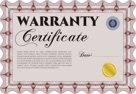 Sample Warranty. With background. Complex frame design. Very Customizable.