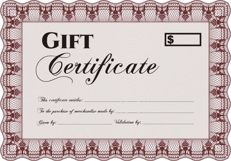 Vector Gift Certificate template. Cordial design. With complex background. Border, frame.
