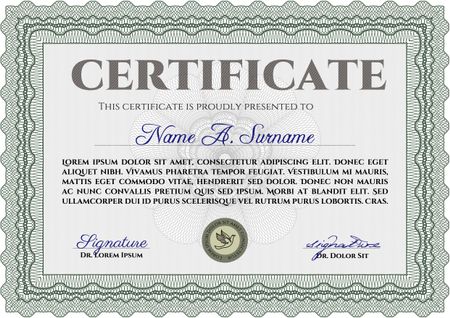 Diploma. With complex background. Money style.Lovely design. 