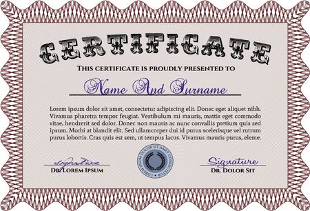 Certificate. Frame certificate template Vector.Lovely design. With complex background. 