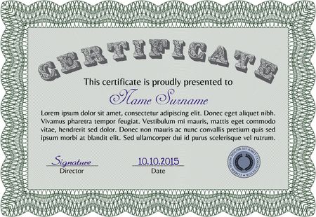 Diploma template or certificate template. Vector pattern that is used in currency and diplomas.With linear background. Cordial design. 