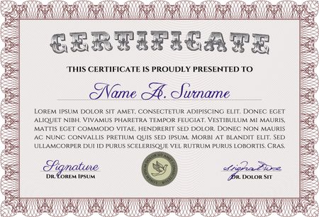 Sample Diploma. Frame certificate template Vector.With complex linear background. Nice design. 