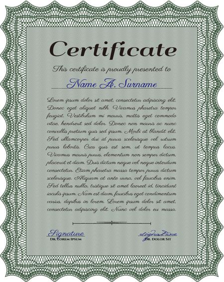 Diploma. Frame certificate template Vector.Cordial design. Printer friendly.