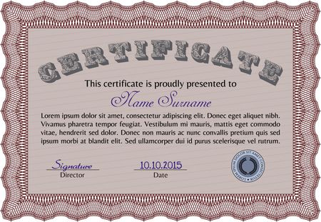 Certificate of achievement template. Artistry design. Frame certificate template Vector.With great quality guilloche pattern.