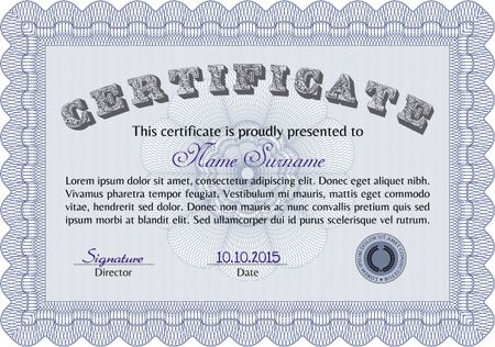 Diploma template or certificate template. Vector illustration.Nice design. With complex background. 