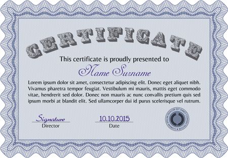 Sample Certificate. Frame certificate template Vector.With quality background. Excellent design. 