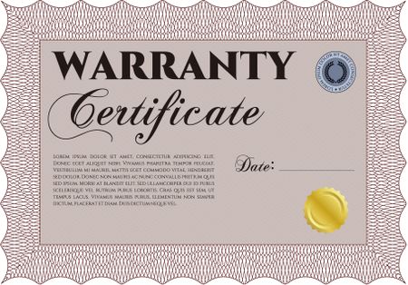 Warranty Certificate. With complex background. Perfect style. Complex design. 