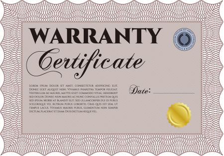 Warranty Certificate. With complex background. Perfect style. Complex design.