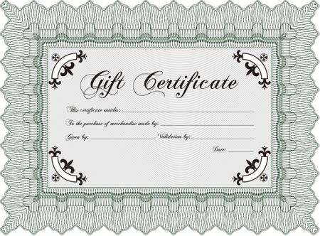 Gift certificate template. Vector illustration.With guilloche pattern. Cordial design. 