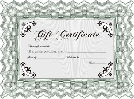 Gift certificate template. Vector illustration.With guilloche pattern. Cordial design.