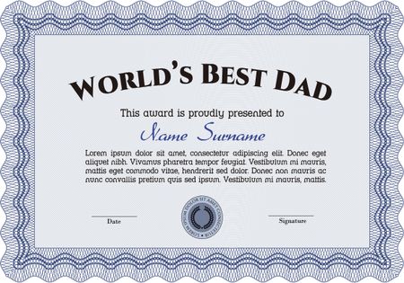 World's Best Dad Award. With quality background. Border, frame.Complex design. 