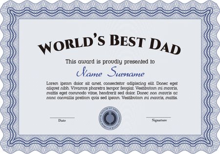 World's Best Dad Award. With quality background. Border, frame.Complex design.