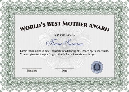World's Best Mom Award Template. Beauty design. Border, frame.With background. 