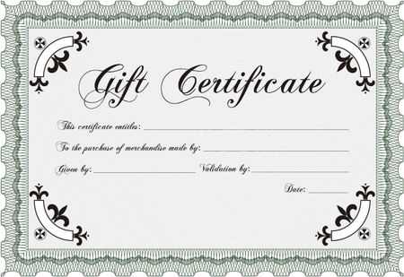 Gift certificate. With guilloche pattern and background. Vector illustration.Lovely design. 