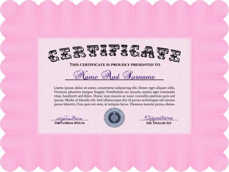 Sample Certificate. Vector illustration.Sophisticated design. With quality background.