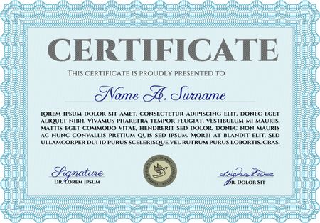 Certificate or diploma template. Complex background. Detailed.Cordial design. 