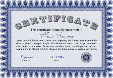 Sample certificate or diploma. Border, frame.Retro design. With complex background. 