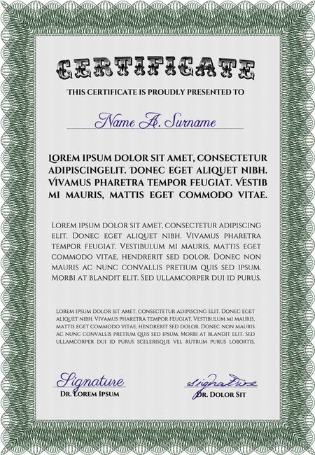 Certificate. With guilloche pattern and background. Elegant design. Detailed.