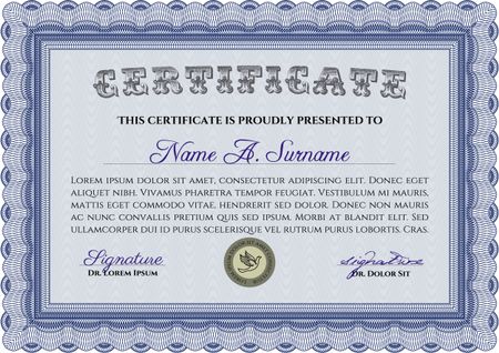 Sample Certificate. Complex design. With complex linear background. Money style.