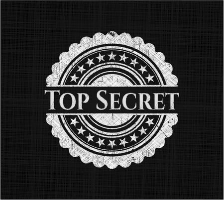 Top Secret chalkboard emblem on black board