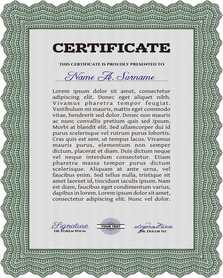 Diploma template or certificate template. Excellent design. With guilloche pattern. Border, frame.