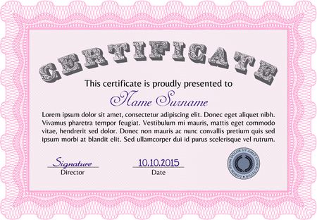 Certificate template or diploma template. Money style.Retro design. With complex background. 