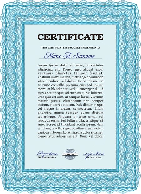 Sample Certificate. Retro design. With great quality guilloche pattern. Money style.