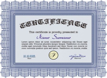 Sample certificate or diploma. Border, frame.Retro design. With complex background.